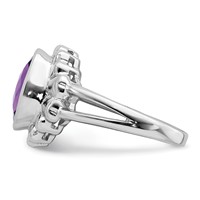 Sterling Silver Rhodium-plated Oval Checker-Cut Amethyst Ring view 4