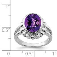 Sterling Silver Rhodium-plated Oval Checker-Cut Amethyst Ring view 3