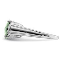 Sterling Silver Rhodium Checker-Cut Green Quartz & Diam. Ring view 3