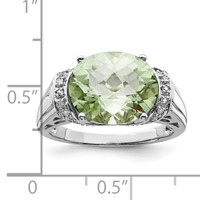Sterling Silver Rhodium Checker-Cut Green Quartz & Diam. Ring view 5