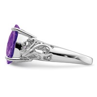 Sterling Silver Rhodium Oval Checker-Cut Amethyst & Diamond Ring view 4