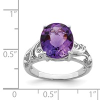 Sterling Silver Rhodium Oval Checker-Cut Amethyst & Diamond Ring view 3