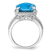 Sterling Silver Rhodium Checker-Cut Blue Topaz Ring view 2