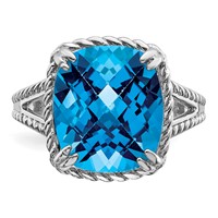 Sterling Silver Rhodium Checker-Cut Blue Topaz Ring view 5