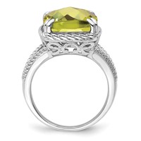 Sterling Silver Rhodium Checker-Cut Lemon Quartz Ring view 2