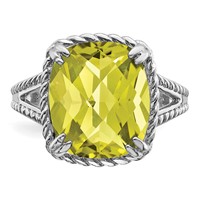 Sterling Silver Rhodium Checker-Cut Lemon Quartz Ring view 5