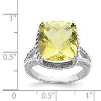 Sterling Silver Rhodium Checker-Cut Lemon Quartz Ring view 3