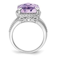 Sterling Silver Rhodium Checker-Cut Pink Quartz Ring view 2