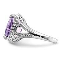 Sterling Silver Rhodium Checker-Cut Pink Quartz Ring view 3