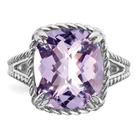 Sterling Silver Rhodium Checker-Cut Pink Quartz Ring view 5