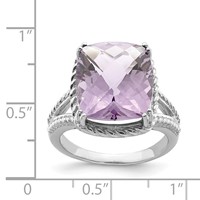 Sterling Silver Rhodium Checker-Cut Pink Quartz Ring view 4