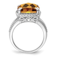 Sterling Silver Rhodium Checker-Cut Whiskey Quartz Ring view 2