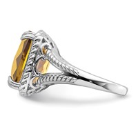 Sterling Silver Rhodium Checker-Cut Whiskey Quartz Ring view 4