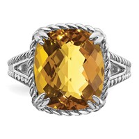 Sterling Silver Rhodium Checker-Cut Whiskey Quartz Ring view 5