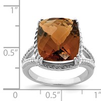 Sterling Silver Rhodium Checker-Cut Whiskey Quartz Ring view 3