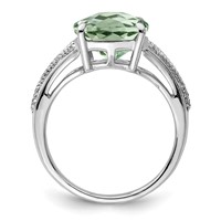 Sterling Silver Rhodium Checker-Cut Green Quartz Ring view 2