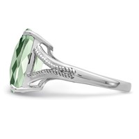 Sterling Silver Rhodium Checker-Cut Green Quartz Ring view 4