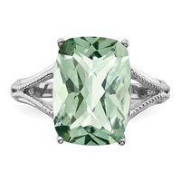 Sterling Silver Rhodium Checker-Cut Green Quartz Ring view 5