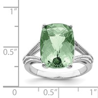 Sterling Silver Rhodium Checker-Cut Green Quartz Ring view 3