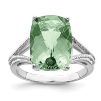 Sterling Silver Rhodium Checker-Cut Green Quartz Ring view 1