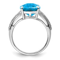 Sterling Silver Rhodium Checker-Cut Blue Topaz Ring view 2