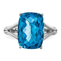 Sterling Silver Rhodium Checker-Cut Blue Topaz Ring view 5