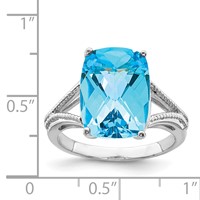 Sterling Silver Rhodium Checker-Cut Blue Topaz Ring view 3