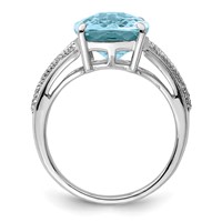 Sterling Silver Rhodium Checker-Cut Sky Blue Topaz Ring view 2