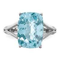 Sterling Silver Rhodium Checker-Cut Sky Blue Topaz Ring view 5