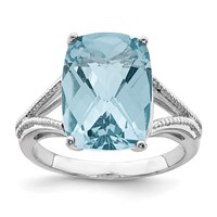Sterling Silver Rhodium Checker-Cut Sky Blue Topaz Ring view 1