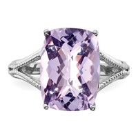 Sterling Silver Rhodium Checker-Cut Pink Quartz Ring view 5