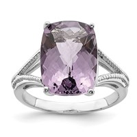 Sterling Silver Rhodium Checker-Cut Pink Quartz Ring view 1