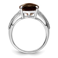 Sterling Silver Rhodium Checker-Cut Smoky Quartz Ring view 2