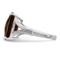 Sterling Silver Rhodium Checker-Cut Smoky Quartz Ring view 4