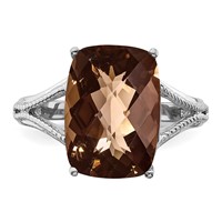Sterling Silver Rhodium Checker-Cut Smoky Quartz Ring view 5