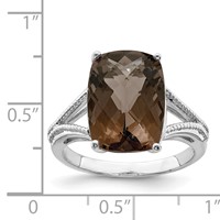 Sterling Silver Rhodium Checker-Cut Smoky Quartz Ring view 3