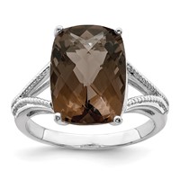 Sterling Silver Rhodium Checker-Cut Smoky Quartz Ring view 1