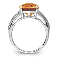 Sterling Silver Rhodium Checker-Cut Whiskey Quartz Ring view 2