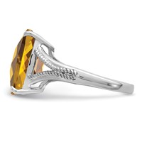 Sterling Silver Rhodium Checker-Cut Whiskey Quartz Ring view 3