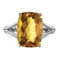 Sterling Silver Rhodium Checker-Cut Whiskey Quartz Ring view 5
