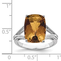 Sterling Silver Rhodium Checker-Cut Whiskey Quartz Ring view 4