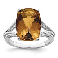 Sterling Silver Rhodium Checker-Cut Whiskey Quartz Ring view 1