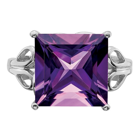 Sterling Silver Rhodium-plated Amethyst Ring