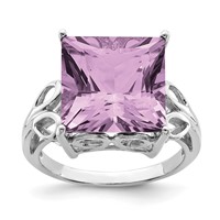 Sterling Silver Rhodium Pink Quartz Ring view 1