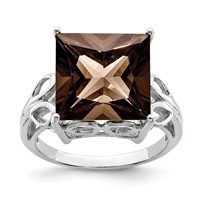 Sterling Silver Rhodium Smoky Quartz Ring view 1