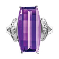Sterling Silver Rhodium-plated Amethyst & Diamond Ring view 5
