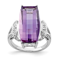 Sterling Silver Rhodium-plated Amethyst & Diamond Ring view 1