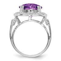Sterling Silver Rhodium-plated Checker-Cut Amethyst Ring view 2