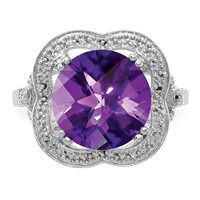 Sterling Silver Rhodium-plated Checker-Cut Amethyst Ring view 5