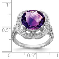 Sterling Silver Rhodium-plated Checker-Cut Amethyst Ring view 4